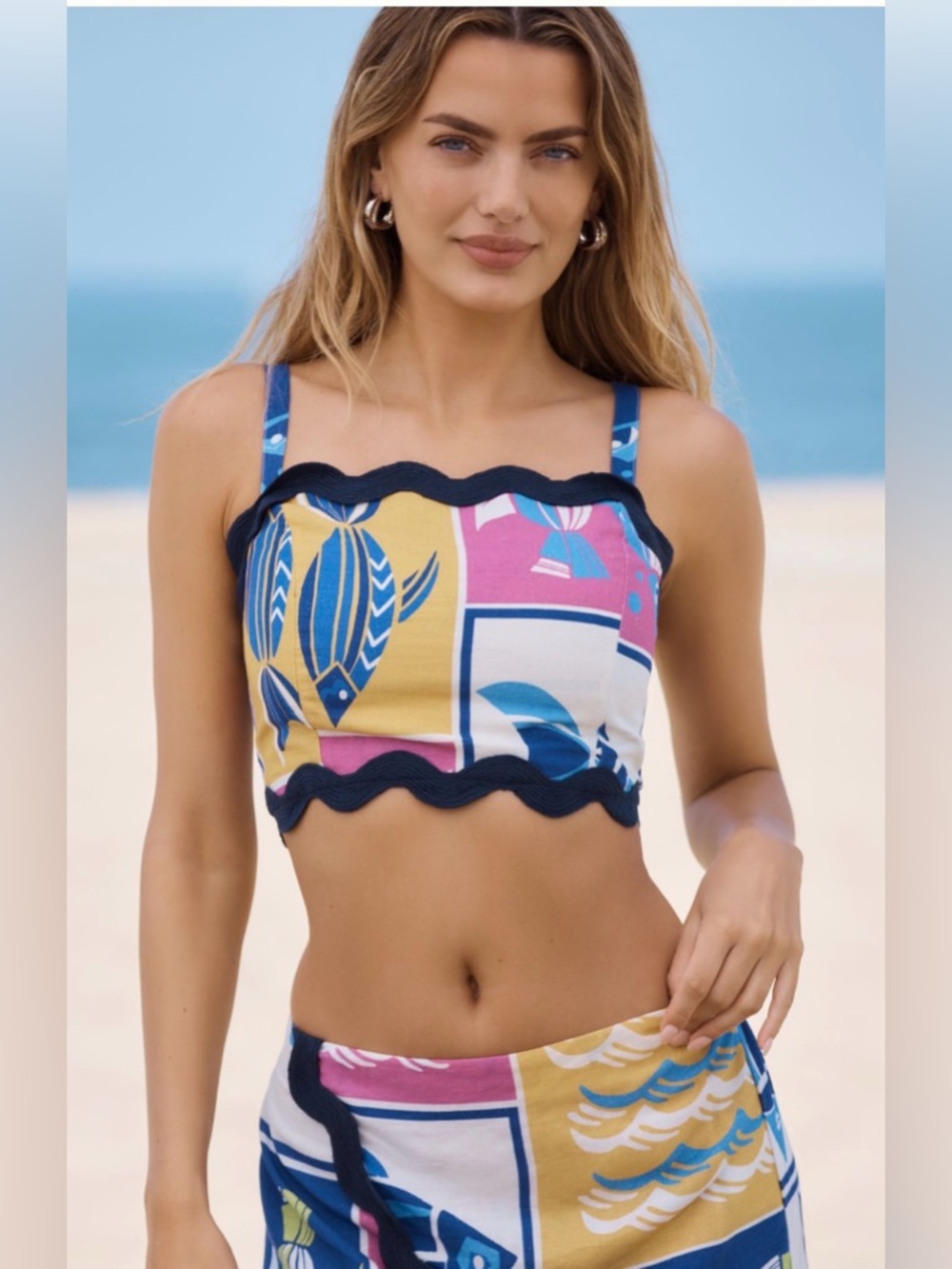 NWT Celandine Scallop Square-Neck Crop Tank Top